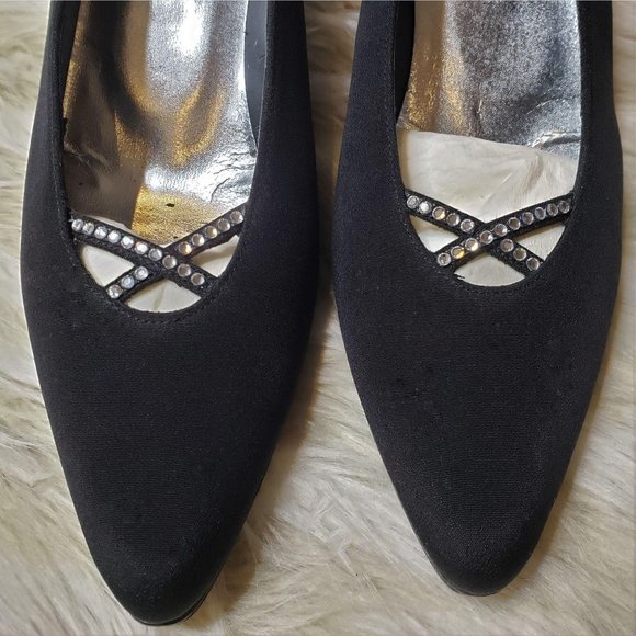 Stuart Weitzman Peau de Soie Rhinestone Heels, 9AA - Picture 3 of 11